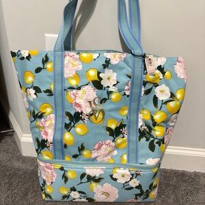 Victoria Secret Cooler Tote Bag Blue Yellow Lemons Beach Bag
